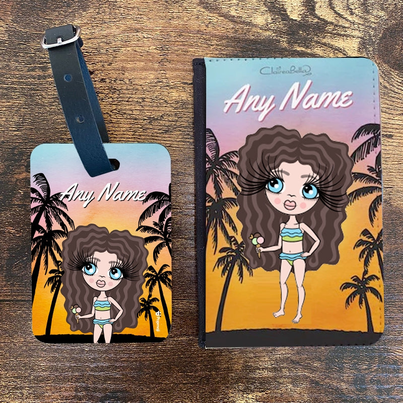 ClaireaBella Girls Personalised Tropical Sunset Passport Cover & Luggage Tag Bundle - Image 1