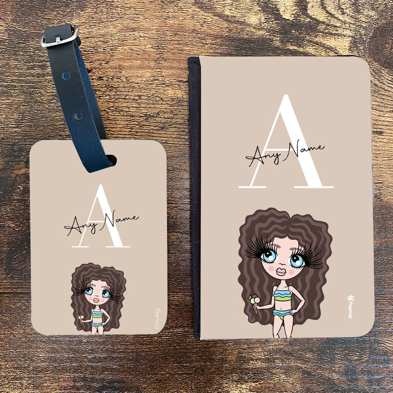 ClaireaBella Girls Personalised LUX Initial Nude Passport Cover & Luggage Tag Bundle - Image 1