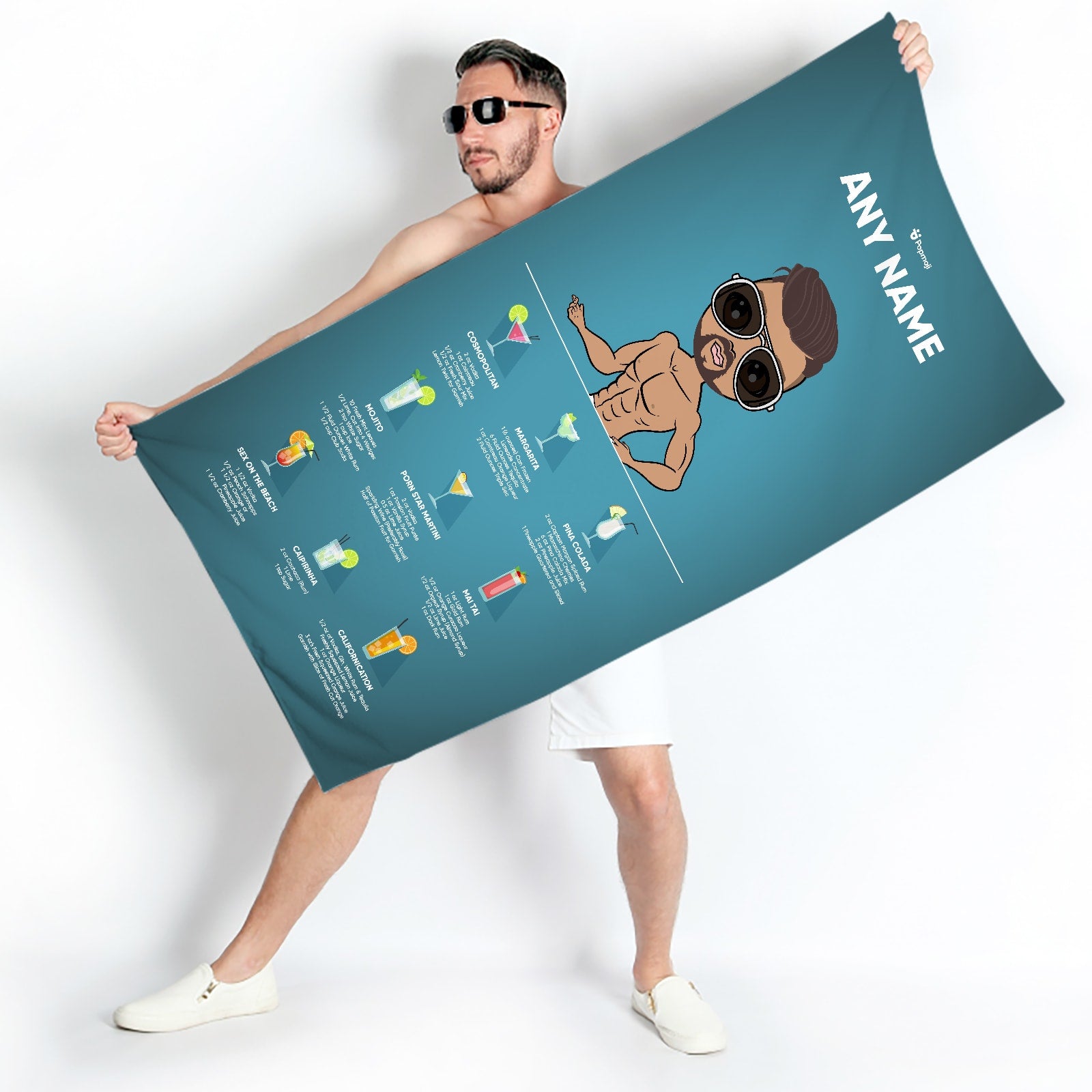 thumbnail interactive-video image 1 of Mens Personalized Beach Cocktail Party Beach Towel 1 of 9