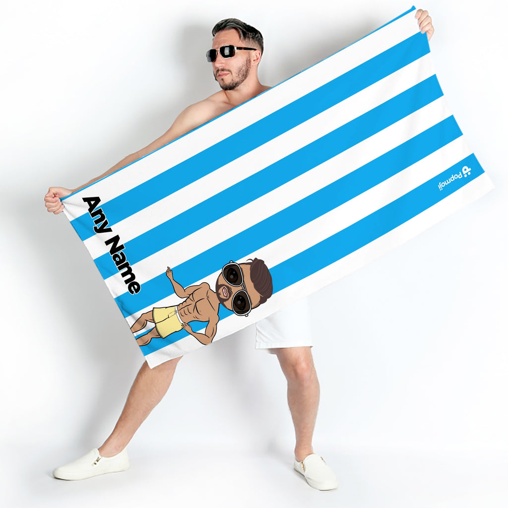 MrCB Personalised Blue Stripe Beach Towel - Image 1