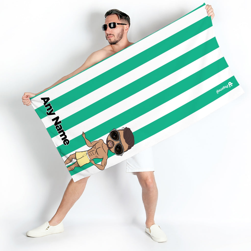 MrCB Personalised Green Stripe Beach Towel - Image 1