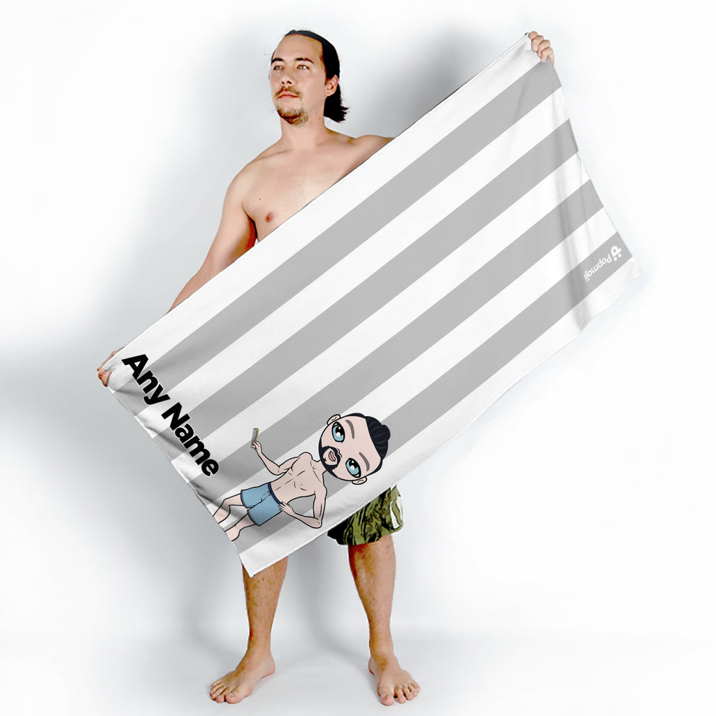 MrCB Personalised Grey Stripe Beach Towel - Image 1