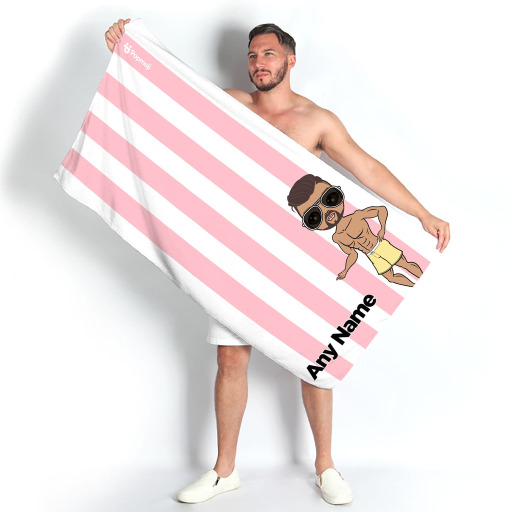 MrCB Personalised Light Pink Stripe Beach Towel - Image 1
