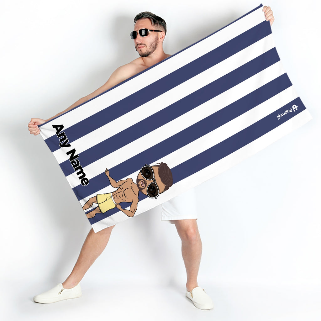 MrCB Personalised Navy Stripe Beach Towel - Image 1