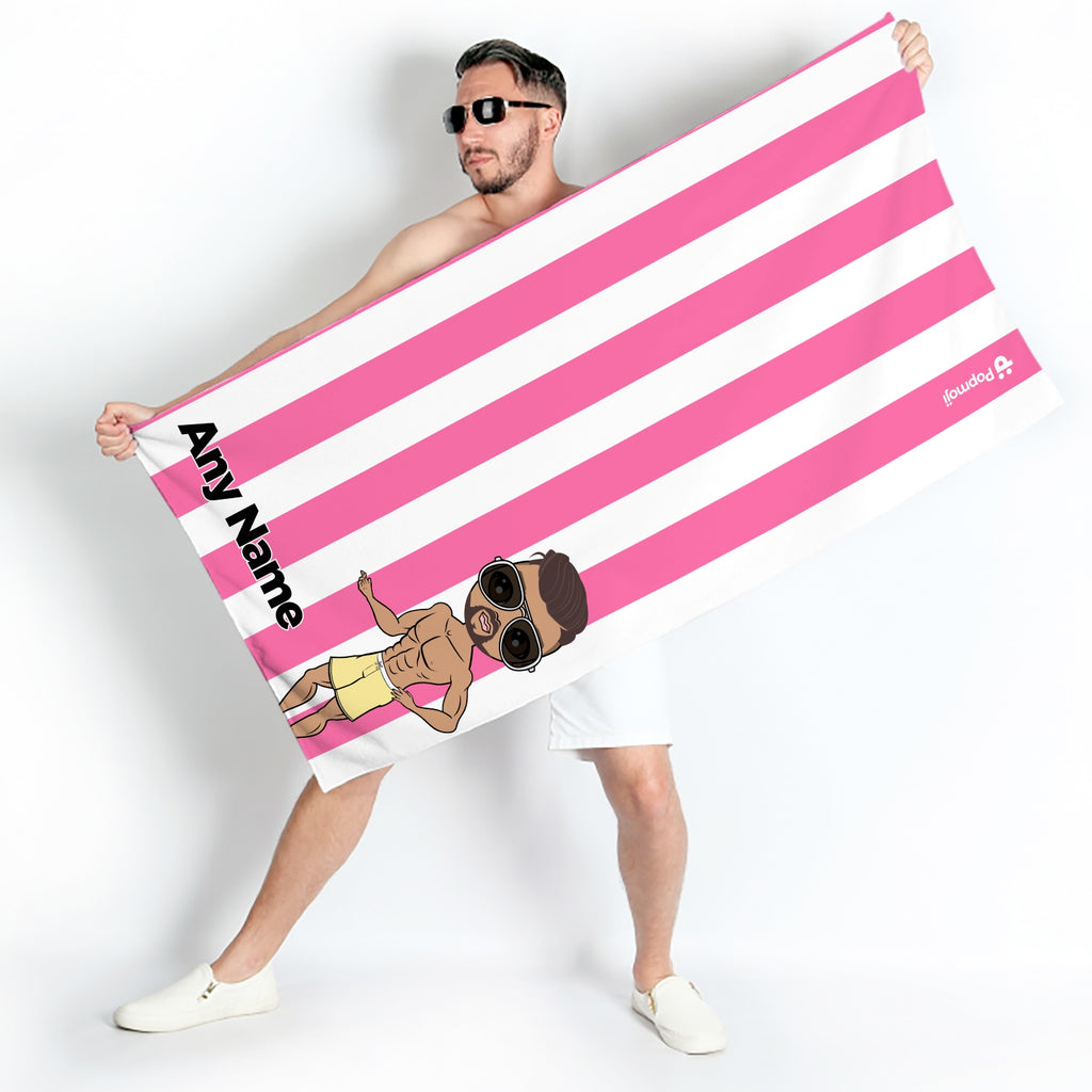 MrCB Personalised Pink Stripe Beach Towel - Image 1