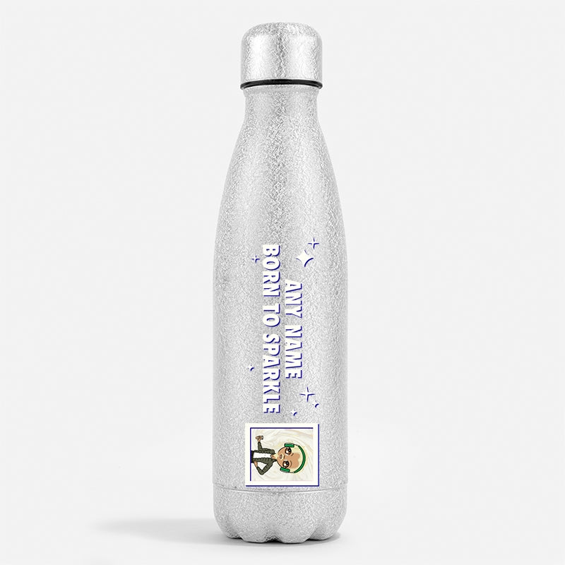 MrCB Silver Glitter Water Bottle Born To Sparkle - Image 1