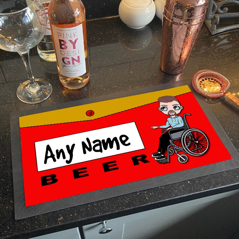 MrCB Wheelchair Personalised Beer Can Rubber Bar Runner - Image 1