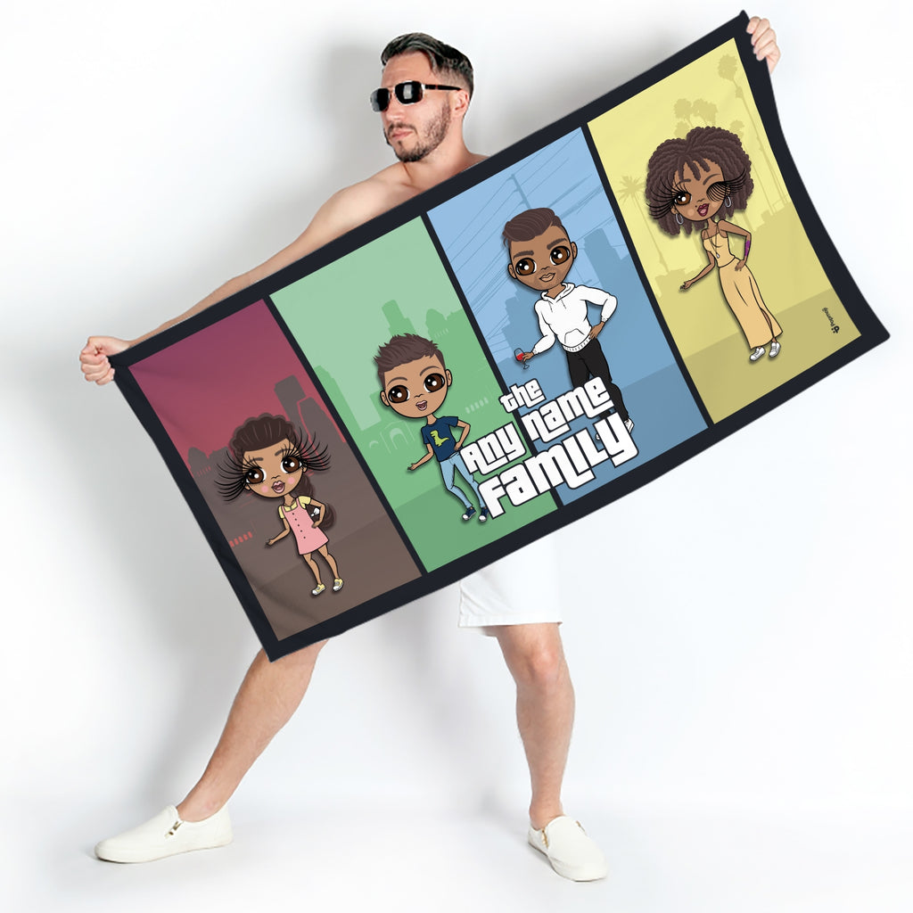 Multi Character Colour Blocks Family Of 4 Beach Towel - Image 1