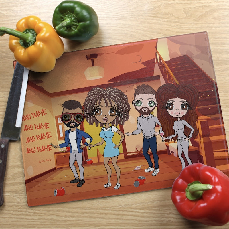 Multi Character Glass Chopping Board - Student House 4 Adults - Image 1