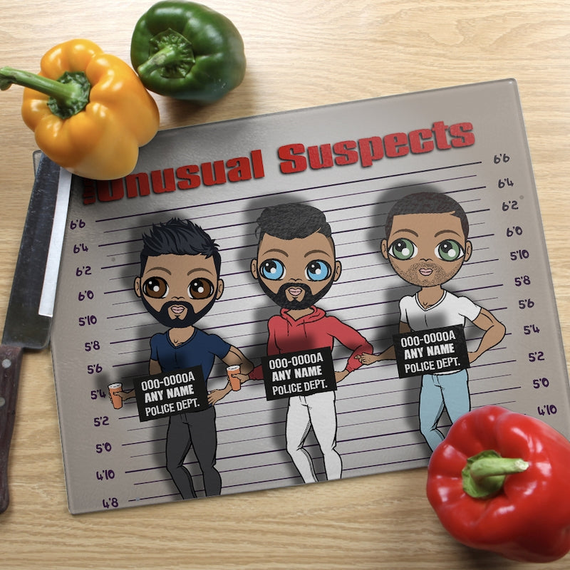 Multi Character Glass Chopping Board - Unusual Suspects 3 Adults - Image 1