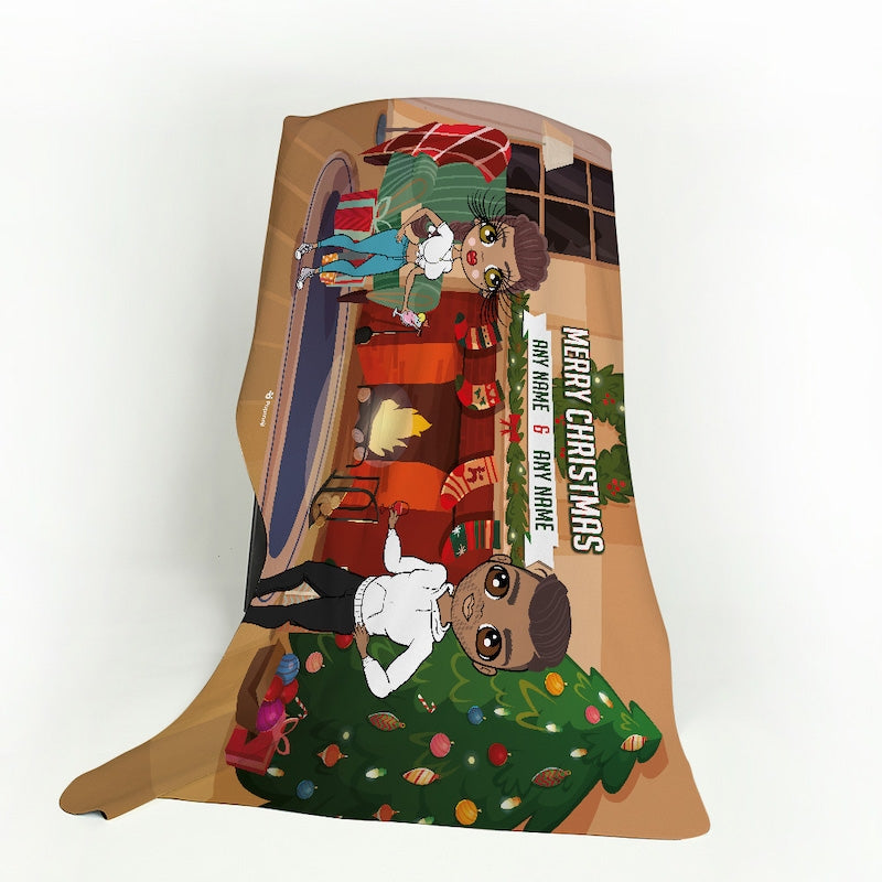 Multi Character Couples Merry Christmas Fleece Blanket - Image 3
