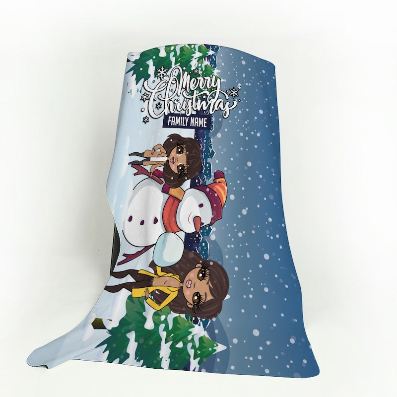 Multi Character Snow Fun Adult And Child Fleece Blanket - Image 4