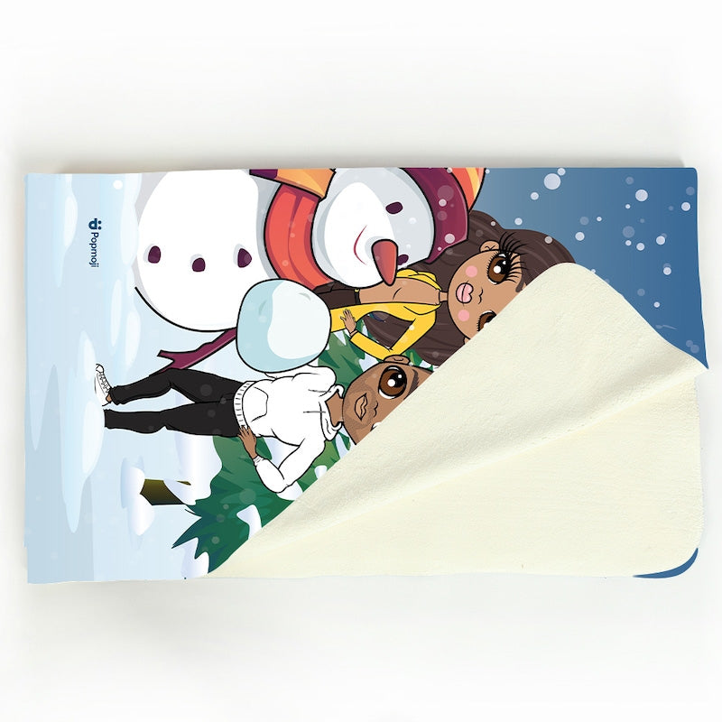 Multi Character Snow Fun Family Of 4 Fleece Blanket - Image 3