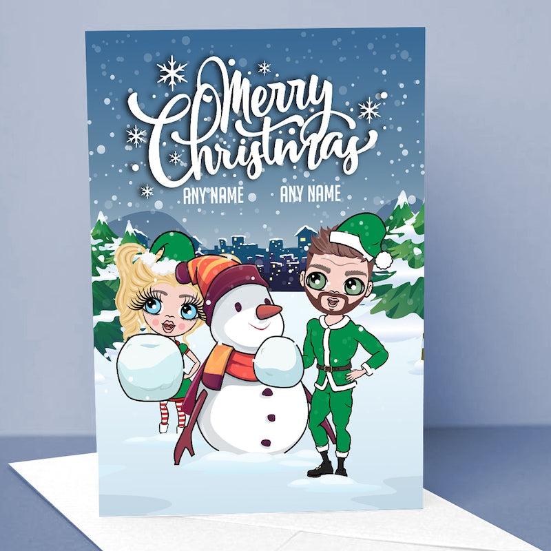 Multi Character Adult And Child Snow Fun Christmas Card - Image 4