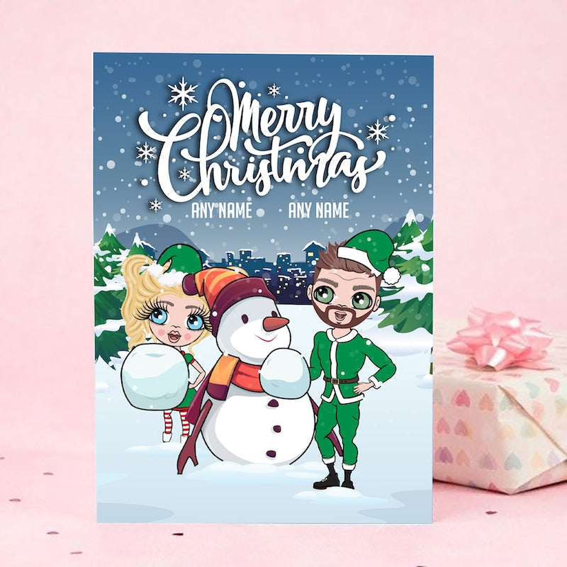Multi Character Adult And Child Snow Fun Christmas Card - Image 5