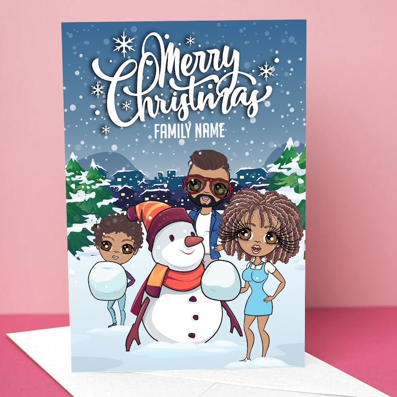 Multi Character Family Of 3 Snow Fun Christmas Card - Image 6