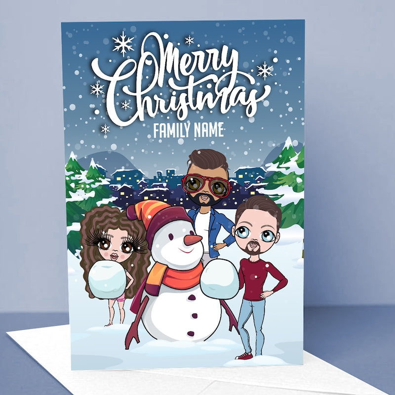 Multi Character Family Of 3 Snow Fun Christmas Card - Image 4