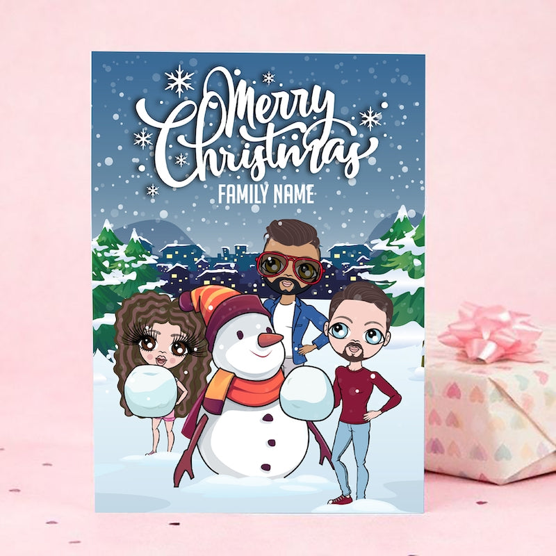 Multi Character Family Of 3 Snow Fun Christmas Card - Image 5