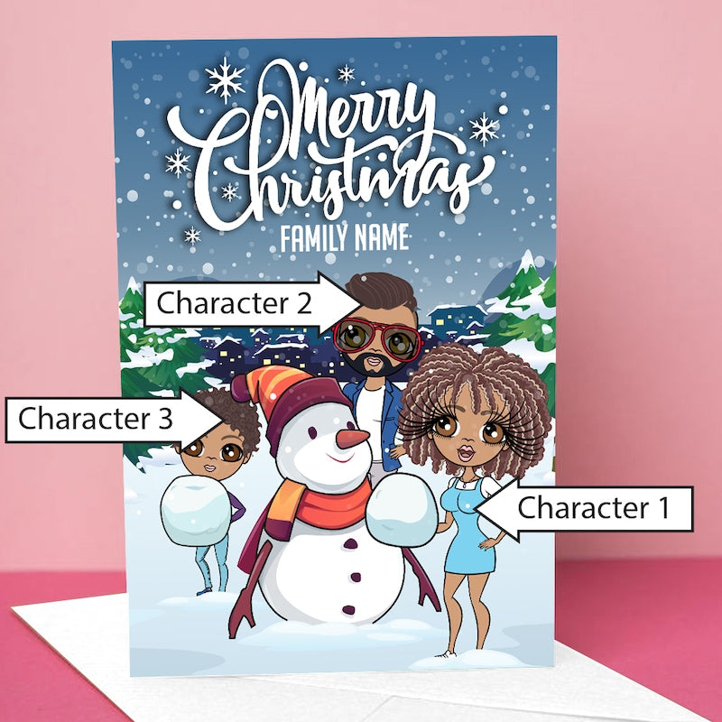 Multi Character Family Of 3 Snow Fun Christmas Card - Image 2
