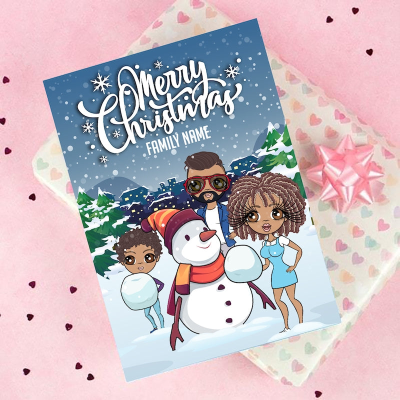 Multi Character Family Of 3 Snow Fun Christmas Card - Image 7