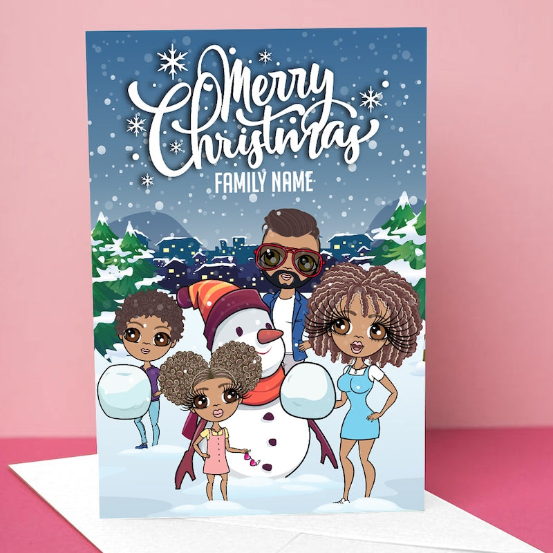 Multi Character Family Of 4 Snow Fun Christmas Card - Image 7