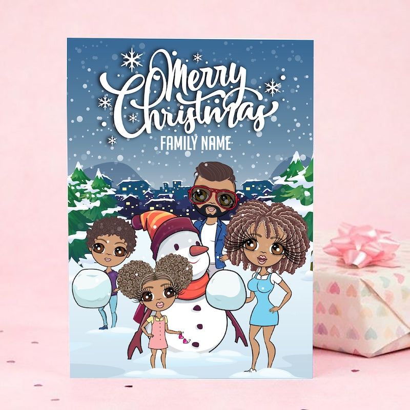 Multi Character Family Of 4 Snow Fun Christmas Card - Image 5