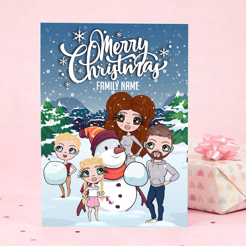 Multi Character Family Of 4 Snow Fun Christmas Card - Image 4