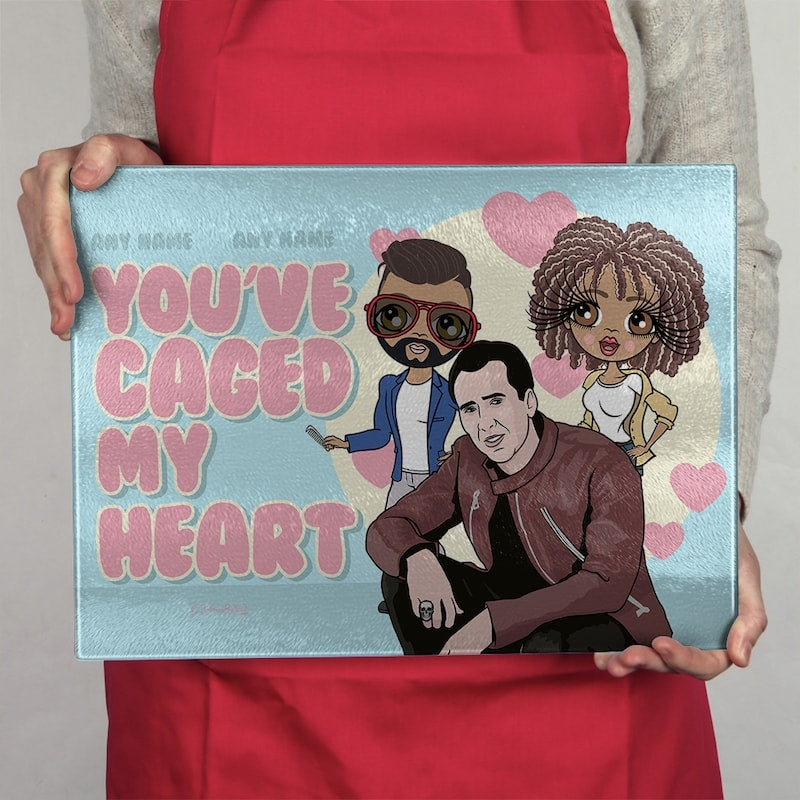 Multi Character Couples Caged Heart Chopping Board - Image 1