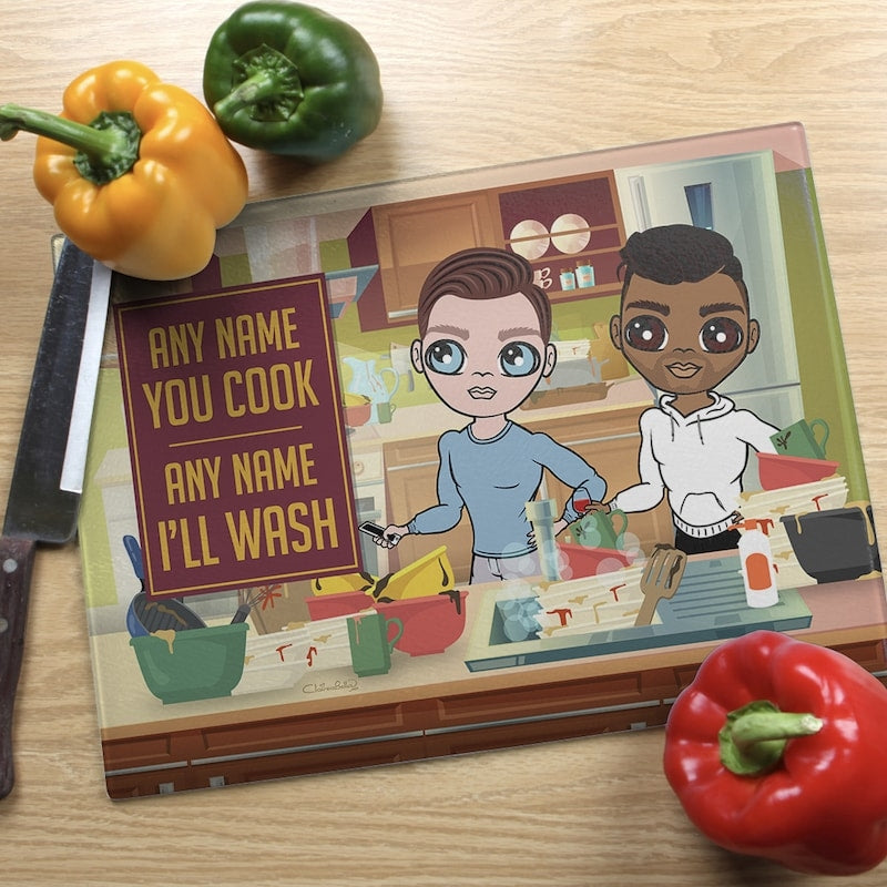 Multi Character Couples Cook and Wash Chopping Board - Image 1