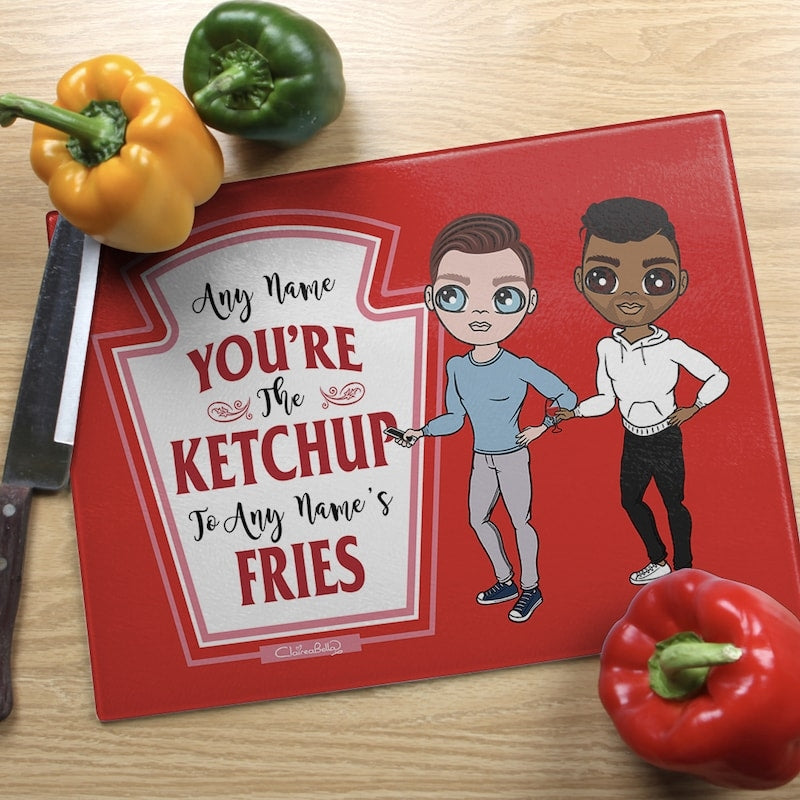 Multi Character Couples Ketchup To My Fries Chopping Board - Image 1