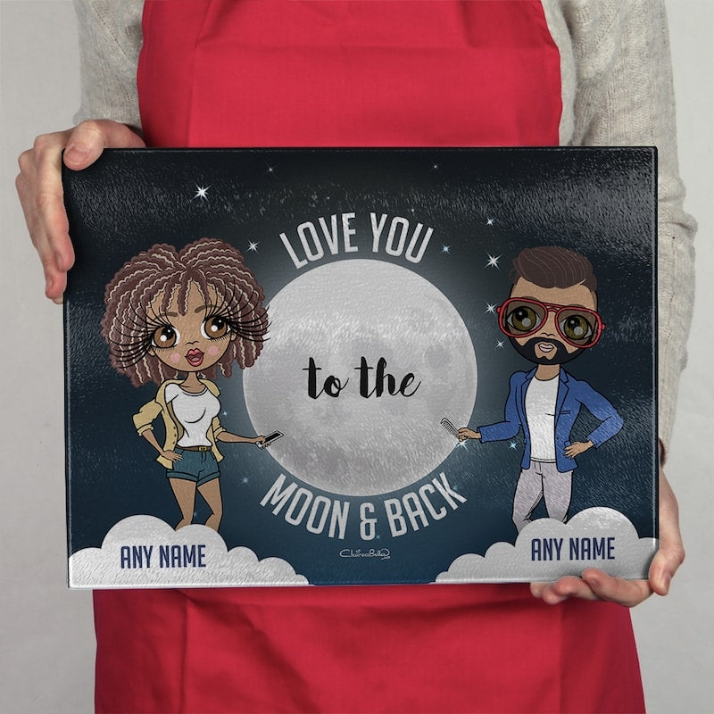 Multi Character Couples Love You To The Moon Chopping Board - Image 1