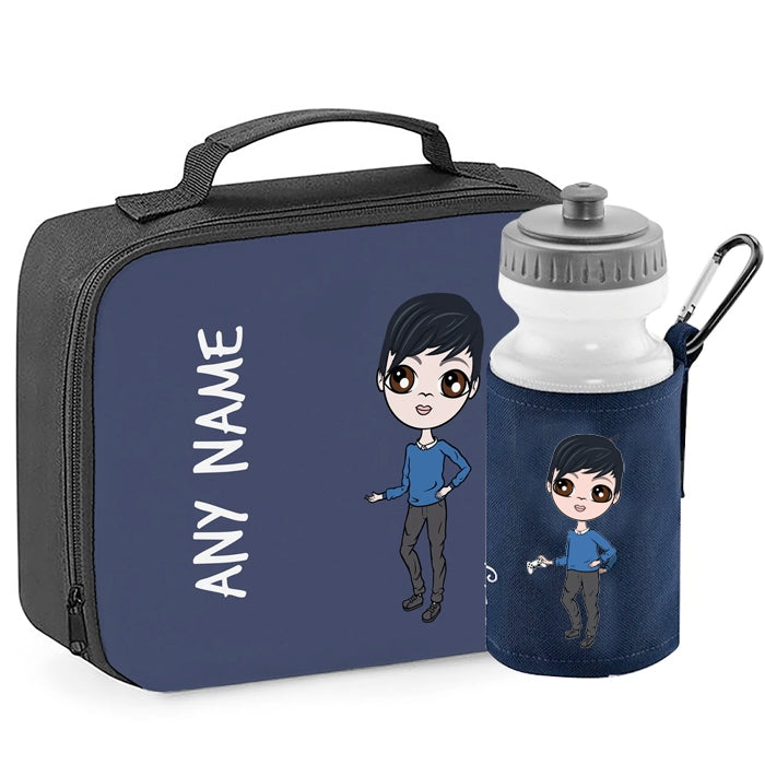 Jnr Boys Personalised Navy Lunch Bag & Water Bottle Bundle - Image 1