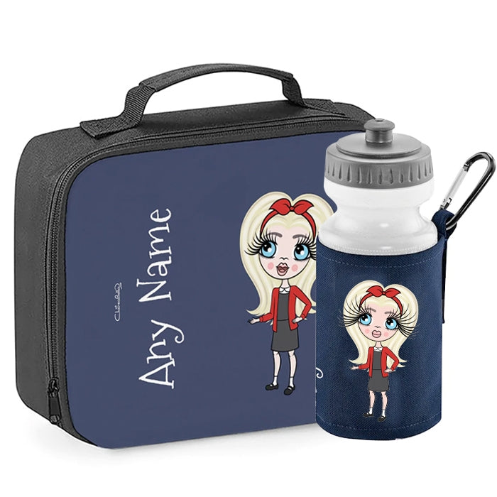 ClaireaBella Girls Personalised Navy Lunch Bag & Water Bottle Bundle - Image 1