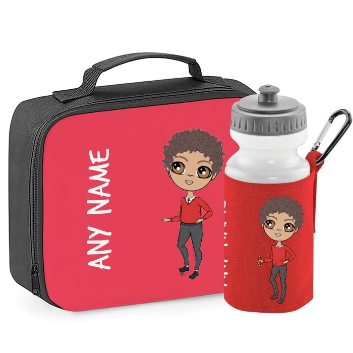 Jnr Boys Personalised Red Lunch Bag & Water Bottle Bundle - Image 1