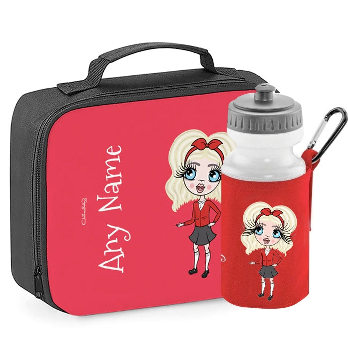 ClaireaBella Girls Personalised Red Lunch Bag & Water Bottle Bundle - Image 1