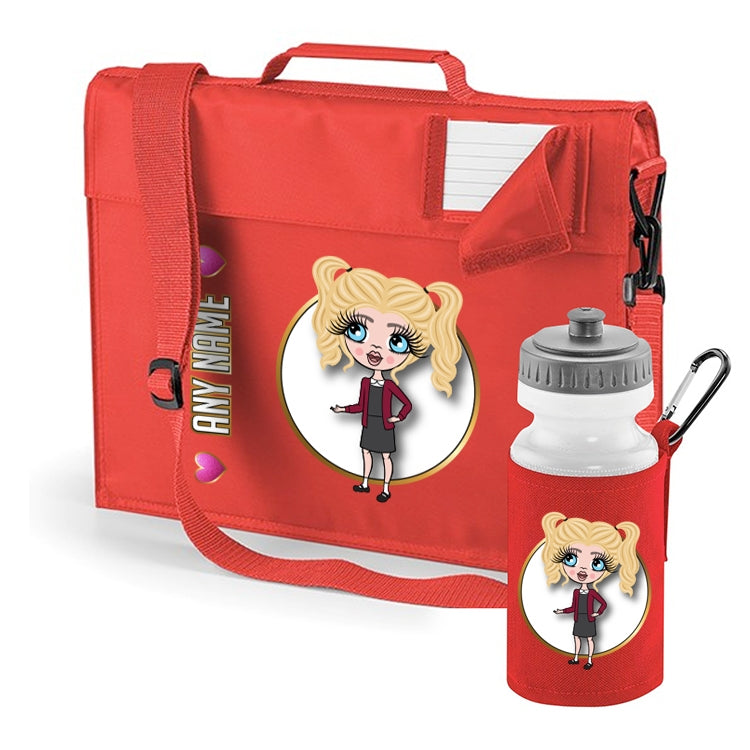 ClaireaBella Girls Personalised Red Premium Book Bag & Water Bottle Bundle - Image 1