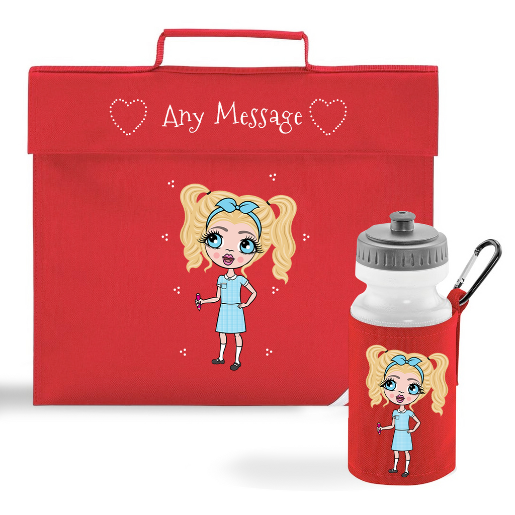 ClaireaBella Girls Personalised Red Book Bag & Water Bottle Bundle - Image 1