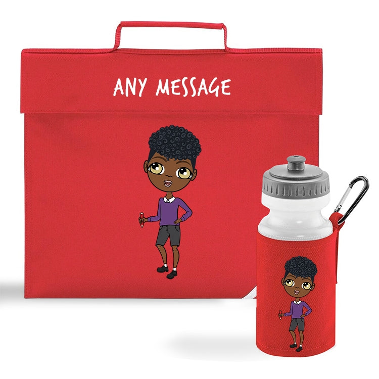 Jnr Boys Personalised Red Book Bag & Water Bottle Bundle - Image 1